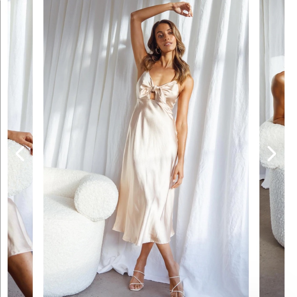 SELFIE LESLIE GOLD SATIN MIDI DRESS XS